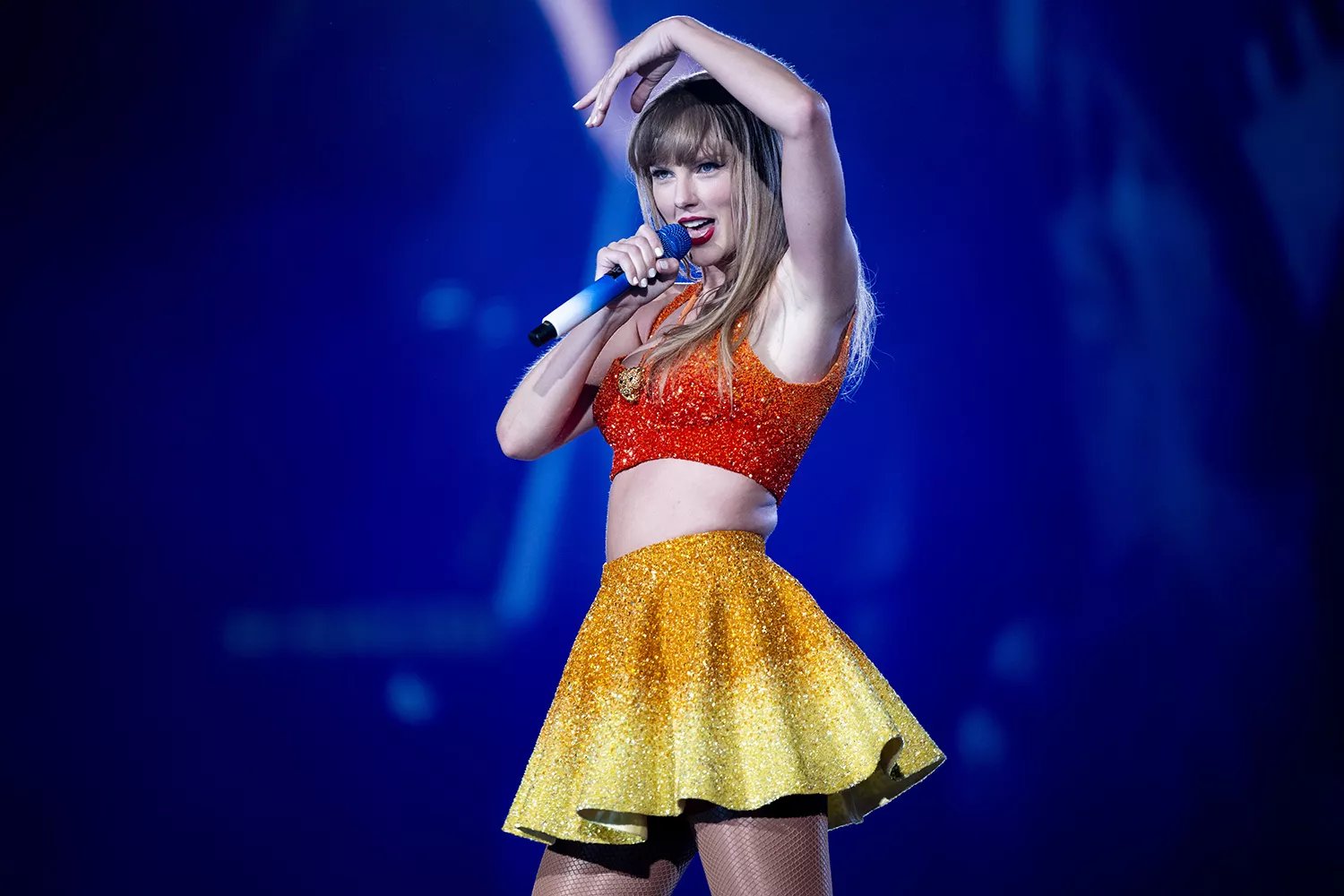 Taylor Swift performs on stage during "Taylor Swift | The Eras Tour" at Santiago