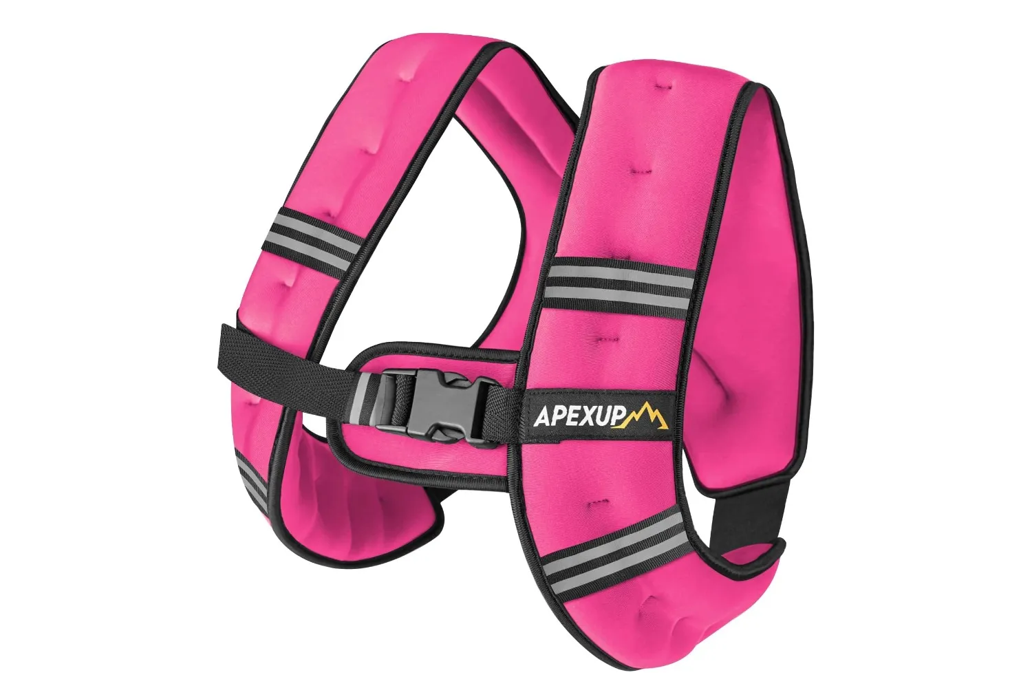 A weighted vest for strength training and running designed with adjustable straps and padding branded Apexup
