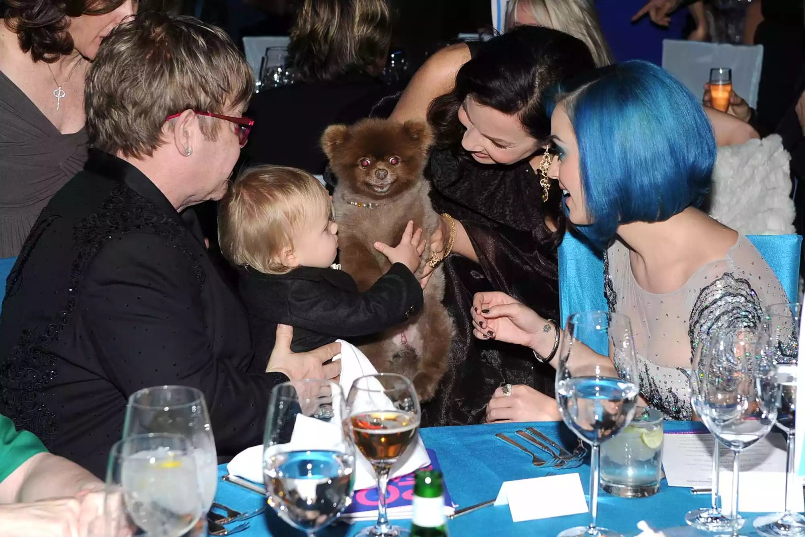 Sir Elton John, Zachary Jackson Levon Furnish John, actress Fran Drescher and singer Katy Perry