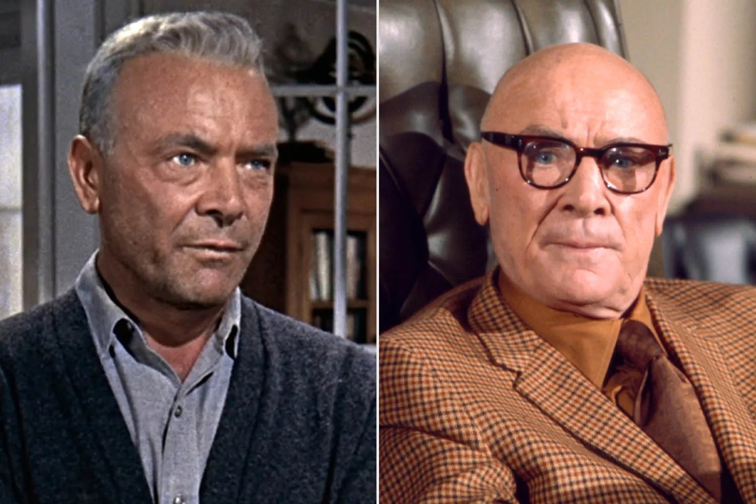 Dean Jagger as Major General Tom Waverly in 'White Christmas' (left); Dean Jagger later in 'Incident in San Francisco'.