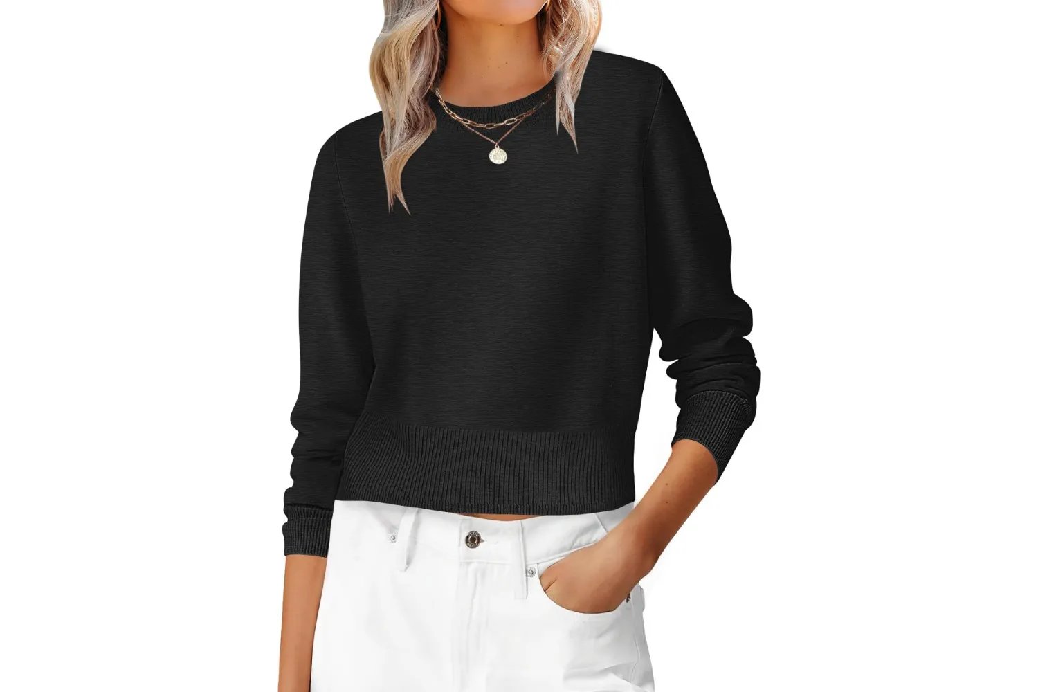 ANRABESS Women's Long Sleeve Sweaters Cropped Crew Neck Business Casual Light Weight Sweater Tops Fall Fashion Clothes 2025