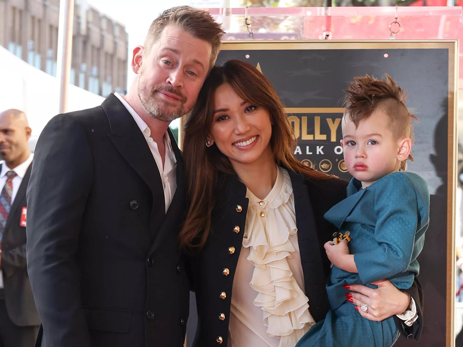Macaulay Culkin, Brenda Song and Dakota Song Culkin attend the ceremony honoring Macaulay Culkin with a Star on the Hollywood Walk of Fame on December 01, 2023.