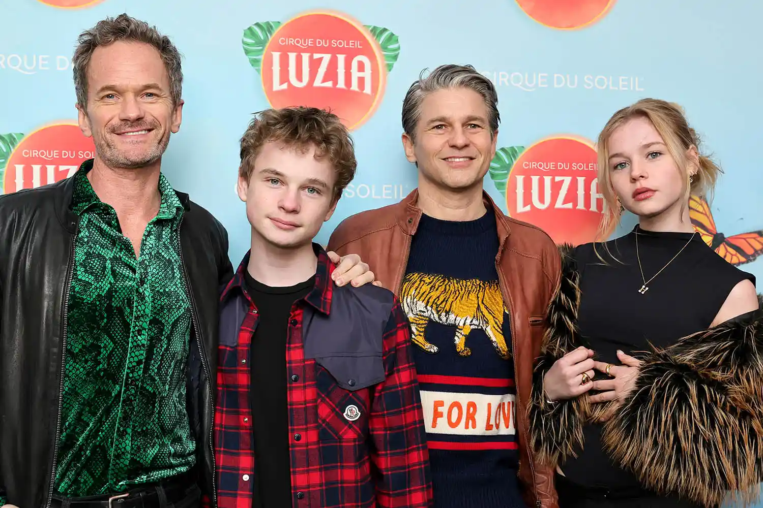 Neil Patrick Harris, Gideon Scott Burtka-Harris, David Burtka, and Harper Grace Burtka-Harris attend Cirque Du Soleil's "Luzia" New York Premiere at Randall's Island on March 06, 2025 in New York City.