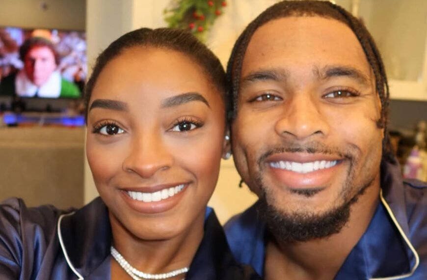 Simone Biles and Jonathan Owens Enjoy a Cozy Night of Gift Unwrapping in Matching Pajamas and Elf