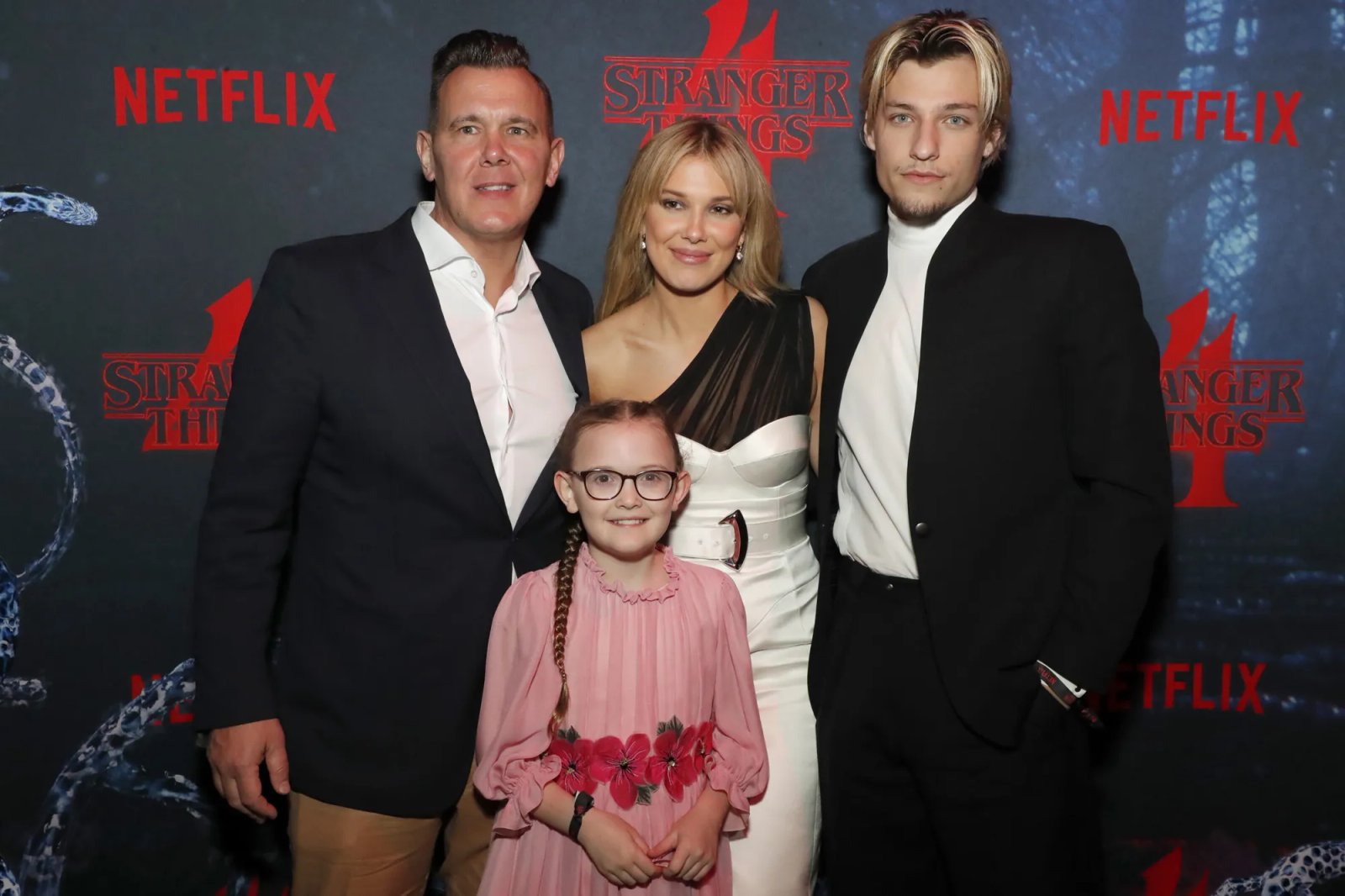 Bobby Brown, Ava Brown, Millie Bobby Brown, Jake Bongiovi attend Netflix's 'Stranger Things' Season 4 New York Premiere at Netflix Brooklyn on May 14, 2022.