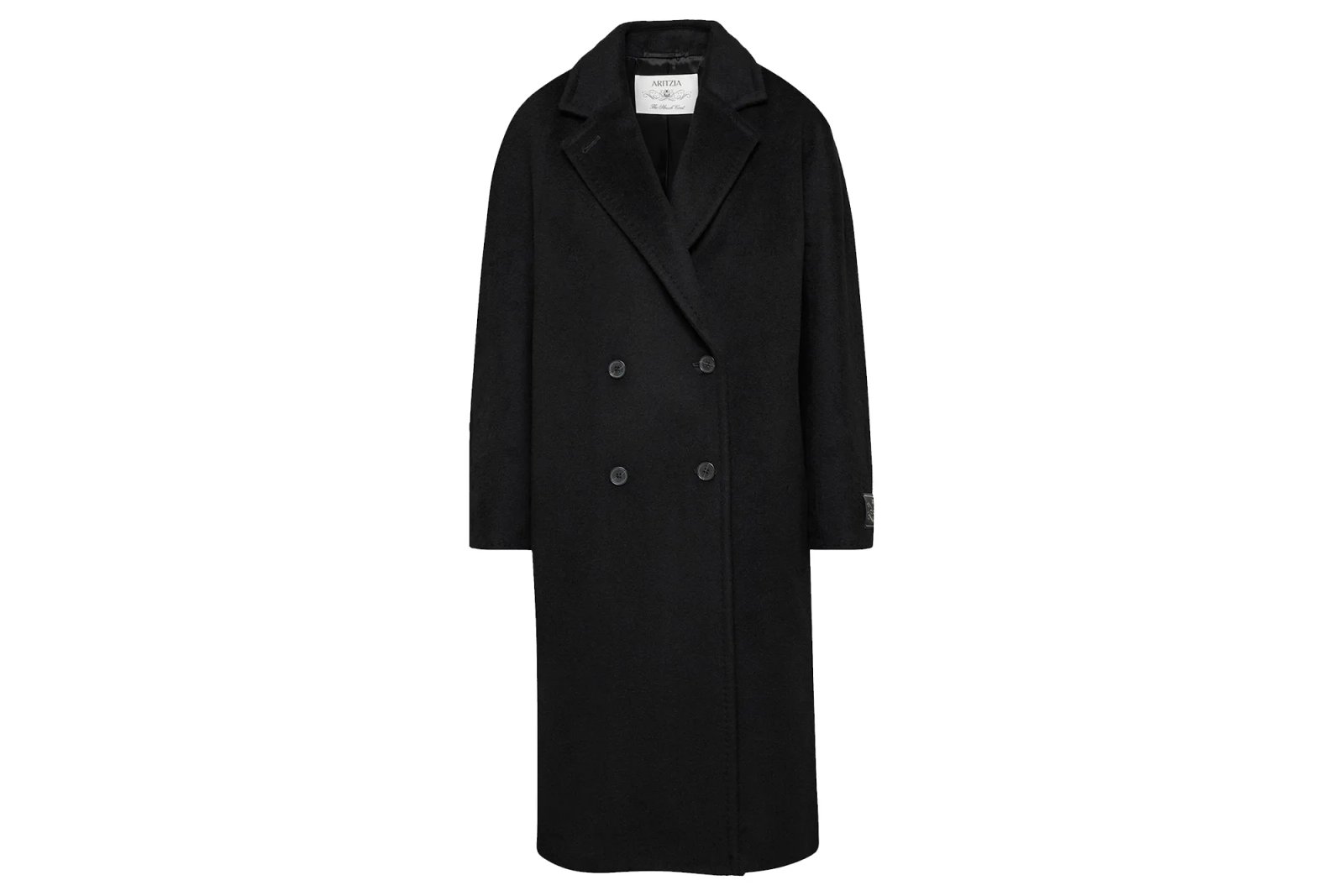 Aritzia Slouch Coat in black.