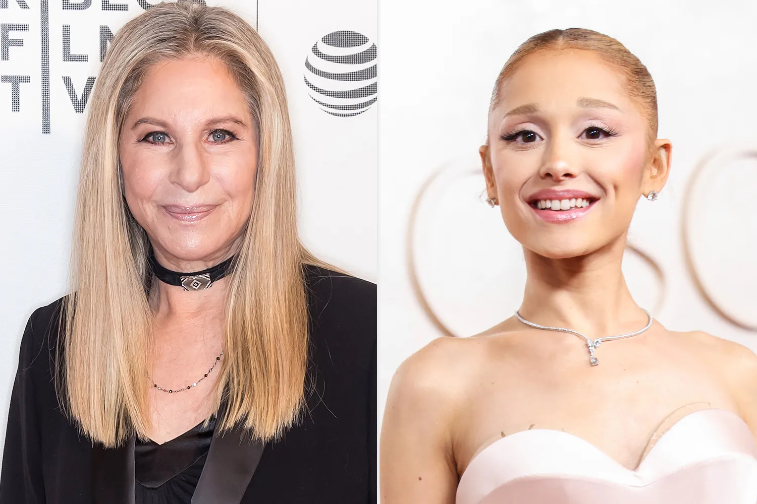 Barbra Streisand attends Tribeca Talks during 2017 Tribeca Film Festival at BMCC Tribeca PAC on April 29, 2017 in New York City., Ariana Grande on the red carpet at the 97th Academy Awards at the Dolby Theatre on March 2, 2025 in Los Angeles, CA.
