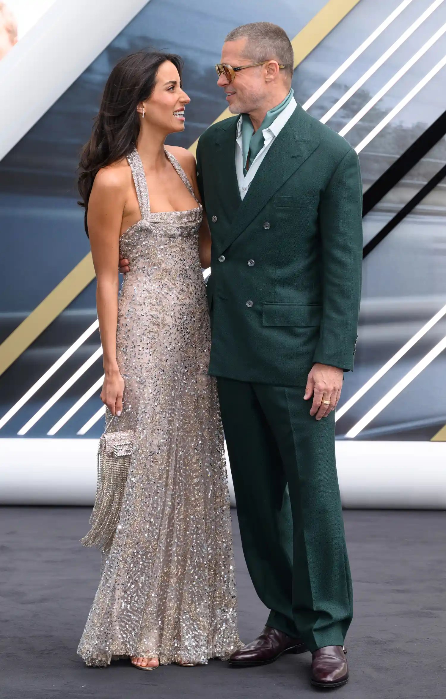 Ines de Ramon and Brad Pitt at the 'F1' premiere in London on June 23, 2025.