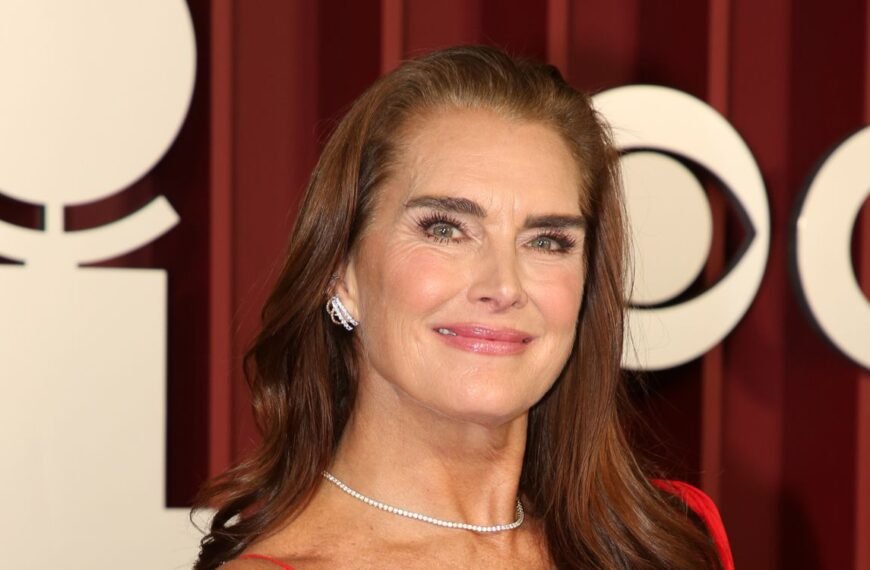 Brooke Shields Shines in a Sparkly Slip Dress Alongside Her Daughters in Holiday Photos