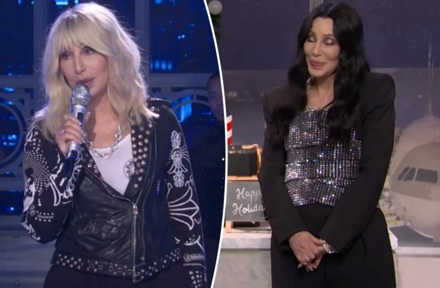 Cher Rocks a Leather Jacket and Blond Wig in Holiday Performance on Saturday Night Live