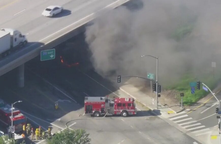 Driver Injured When LAUSD Bus Catches Fire Under 210 Freeway