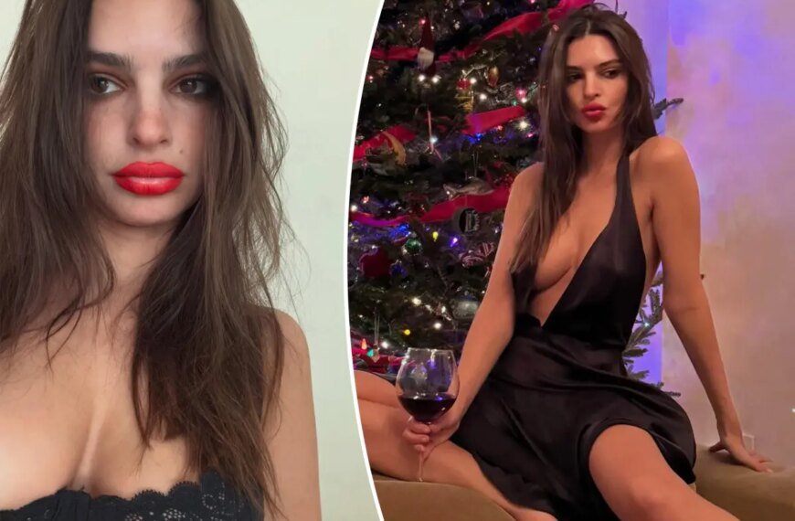Emily Ratajkowski Shines in a Stunning Satin Dress This Christmas