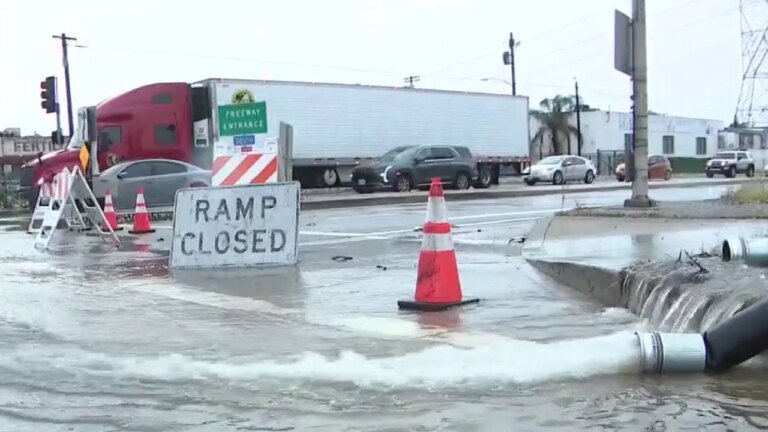 Flooding Forces Closure on Part of the 5 Freeway in Sun Valley