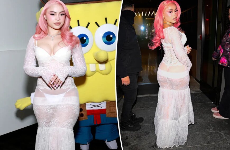 Ice Spice Stuns in Sheer Lace Dress at 'SpongeBob Movie' Screening