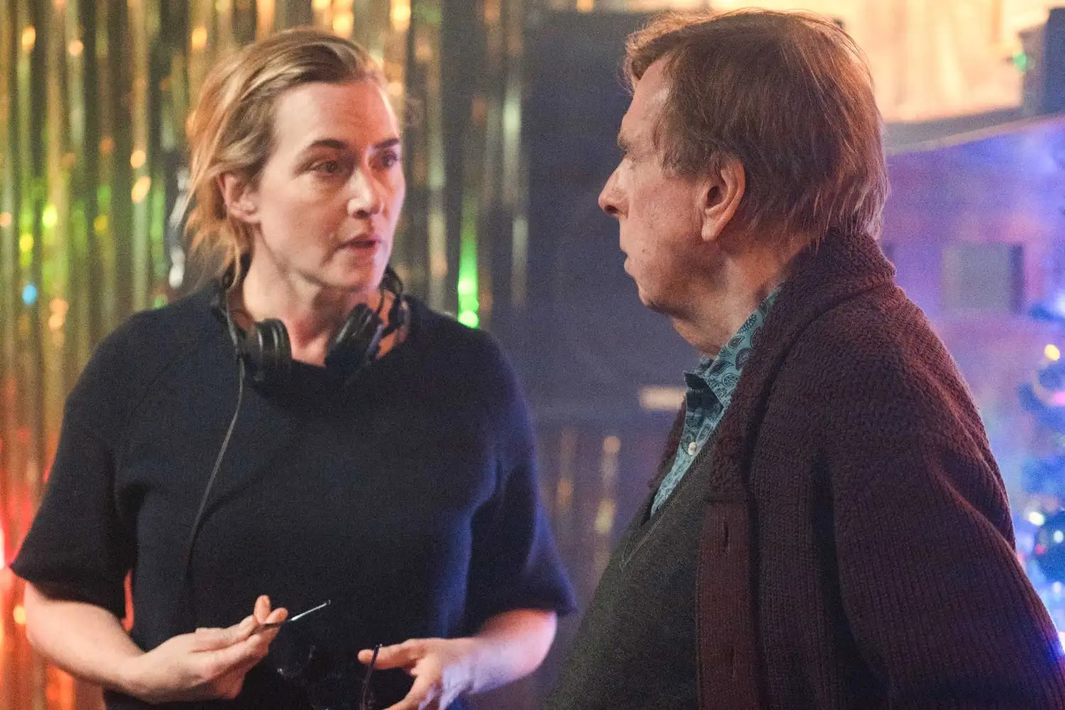 Kate Winslet and Timothy Spall on the set of Goodbye June