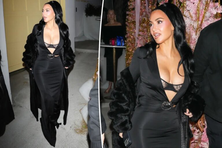 Kim Kardashian's Festive Party Outfit Features Lingerie and Fur