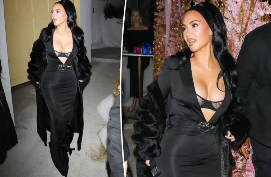 Kim Kardashian's Festive Party Outfit Features Lingerie and Fur