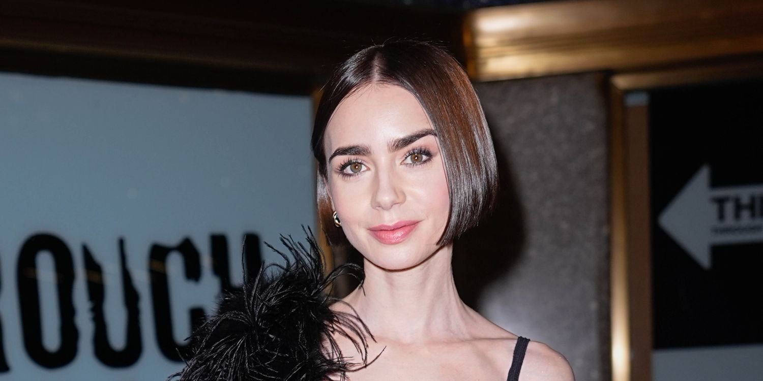 Lily Collins Shows Off a Black Bra Under Her Sheer Black Lace Dress
