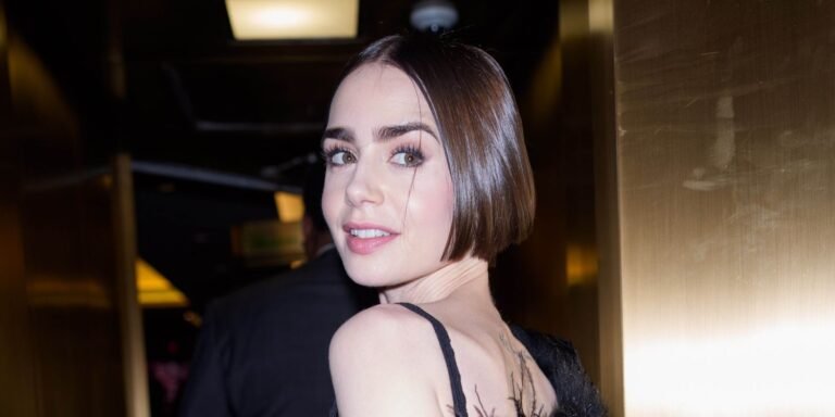 Lily Collins Stuns in a Chic Brown Coat and Delicate Lace Lingerie While Arriving in Paris