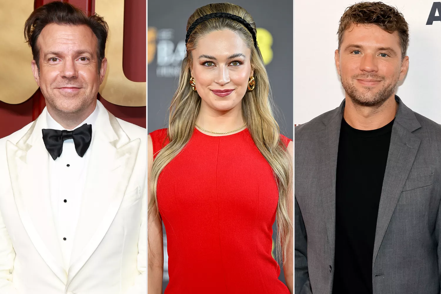 Jason Sudeikis at the AppleTV+ Primetime Emmy Party on January 15, 2024 in Los Angeles, California; Elsie Hewitt attends the 2024 EE BAFTA Film Awards on February 18, 2024, in London, England; Ryan Phillippe attends a Screening of Miranda's Victim on October 05, 2023 in Los Angeles, California.
