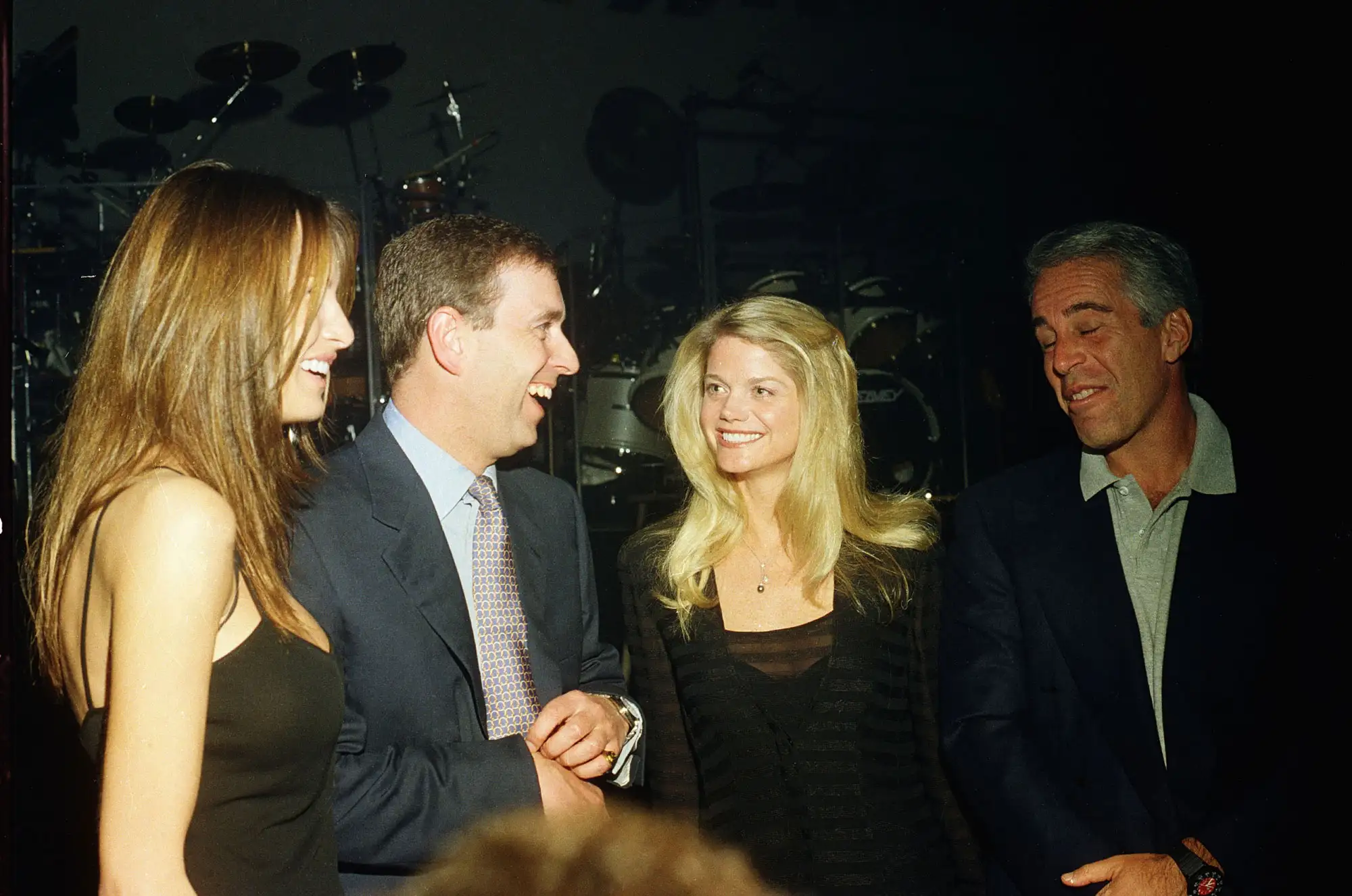 Melania Trump, Prince Andrew, Gwendolyn Beck, and Jeffrey Epstein at a party at the Mar-a-Lago club, Palm Beach, Florida, February 12, 2000