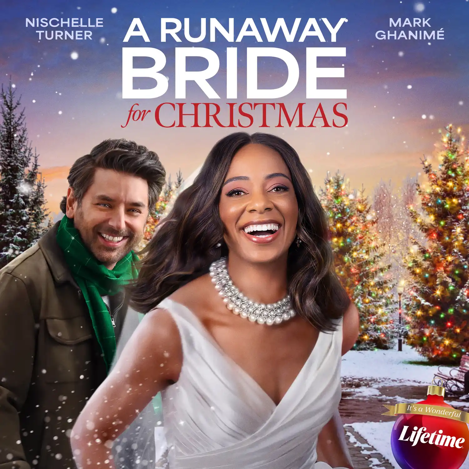 Mark Ghanimé and Nischelle Turner in A Runaway Bride for Christmas