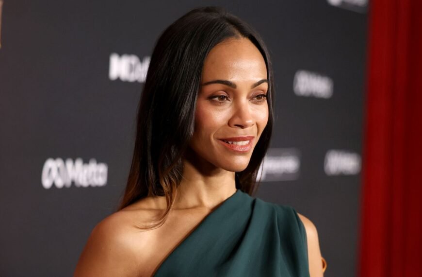 Zoe Saldaña Stuns in a Unique Leather Top with a Bold Design