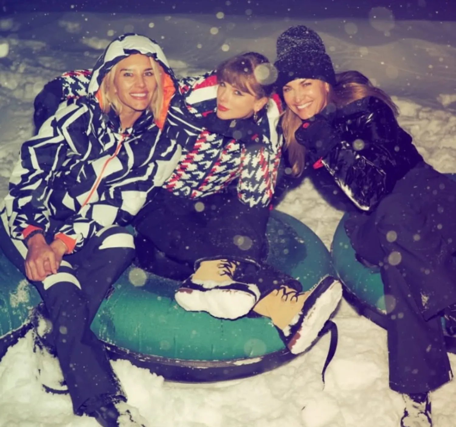Taylor Swift seen in Charissa Thompson's tubing photo from Montana vacay