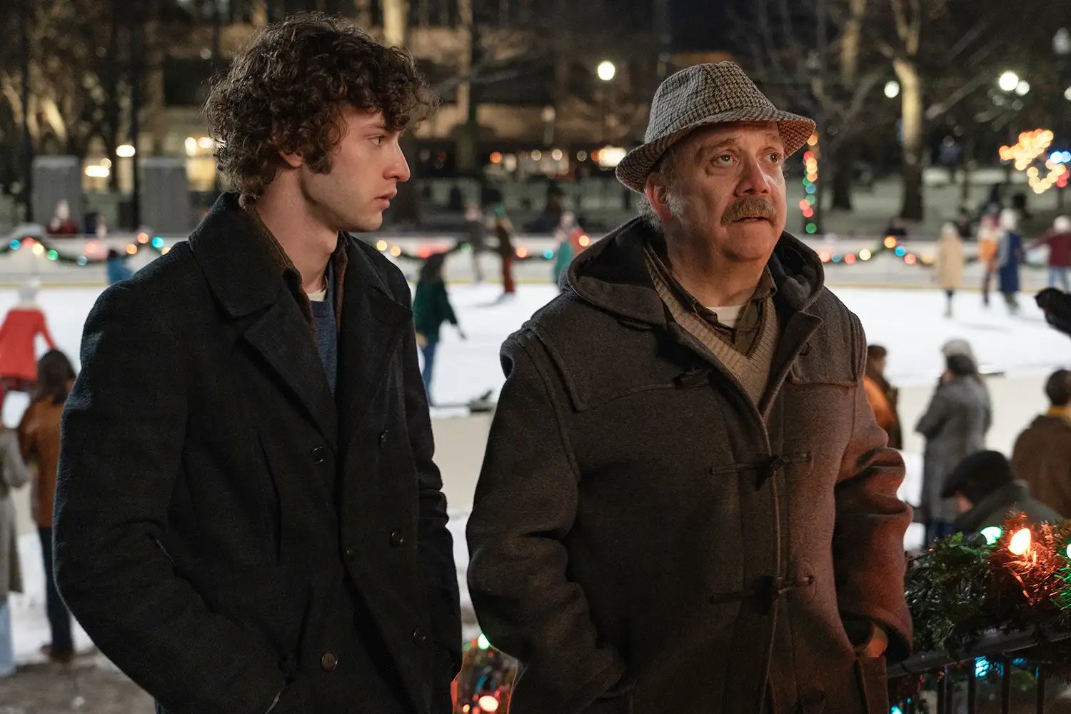 Dominic Sessa stars as Angus Tully and Paul Giamatti as Paul Hunham in director Alexander Payne's THE HOLDOVERS, a Focus Features rel