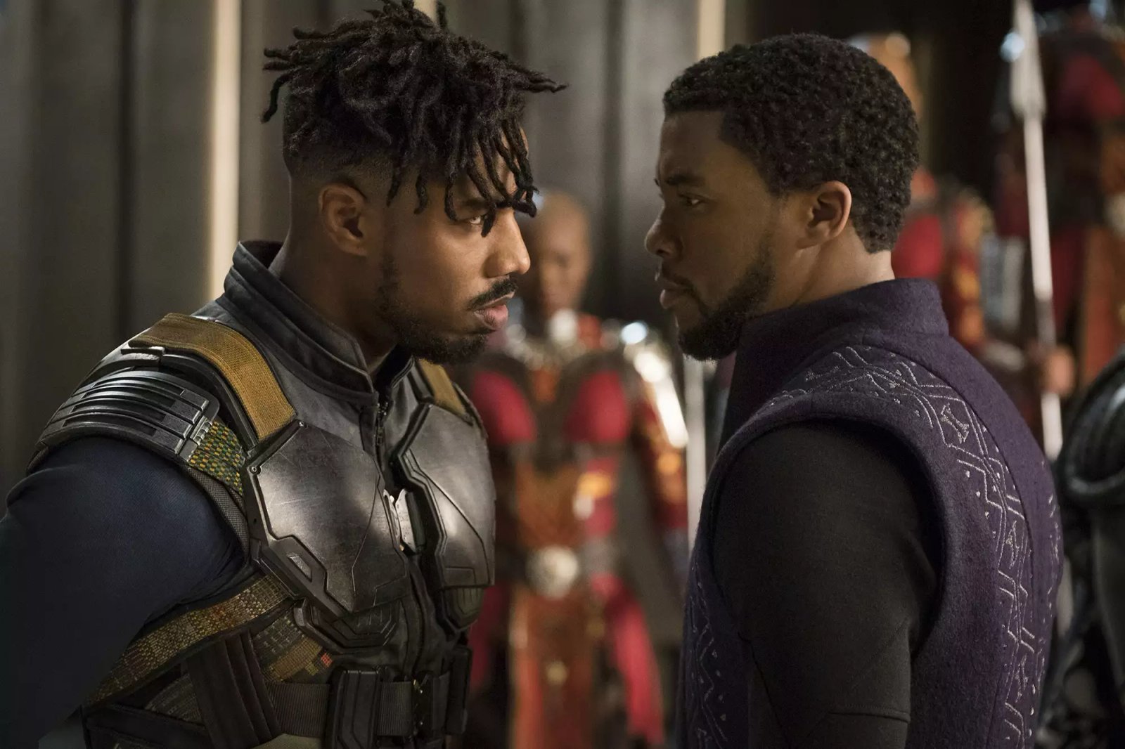 Michael B. Jordan and Chadwick Boseman in 'Black Panther'.