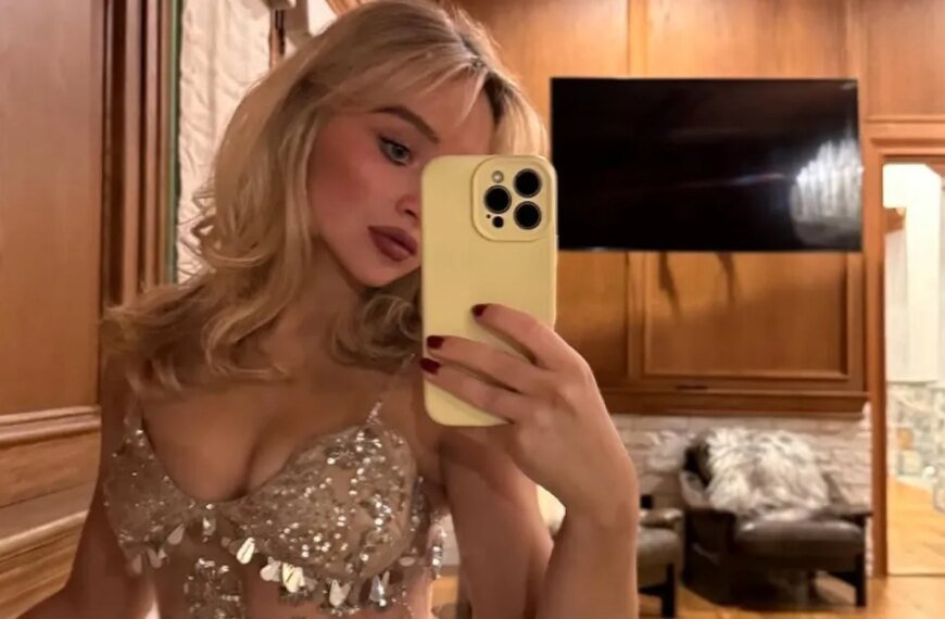 Sabrina Carpenter Dazzles in a Sparkling Dress with a Hint of Silver Thong Peeking Through