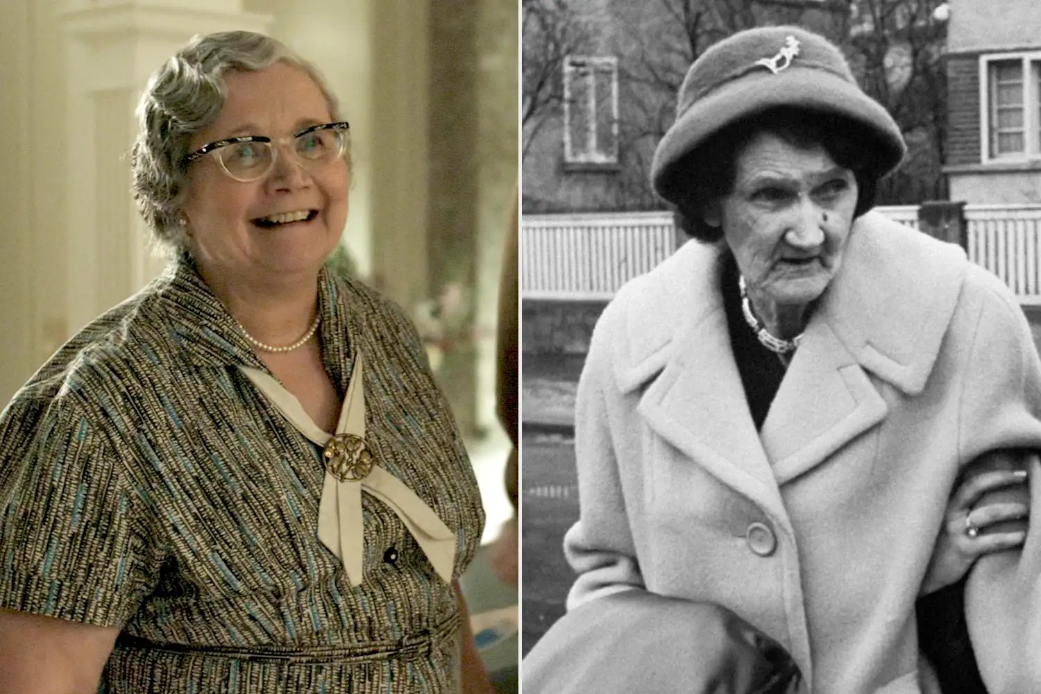 Lynne Griffin as Grandma 'Dodger' in 'Priscilla' (2023); Minnie Mae Presley in March 1960 in Bad Nauheim, Germany.