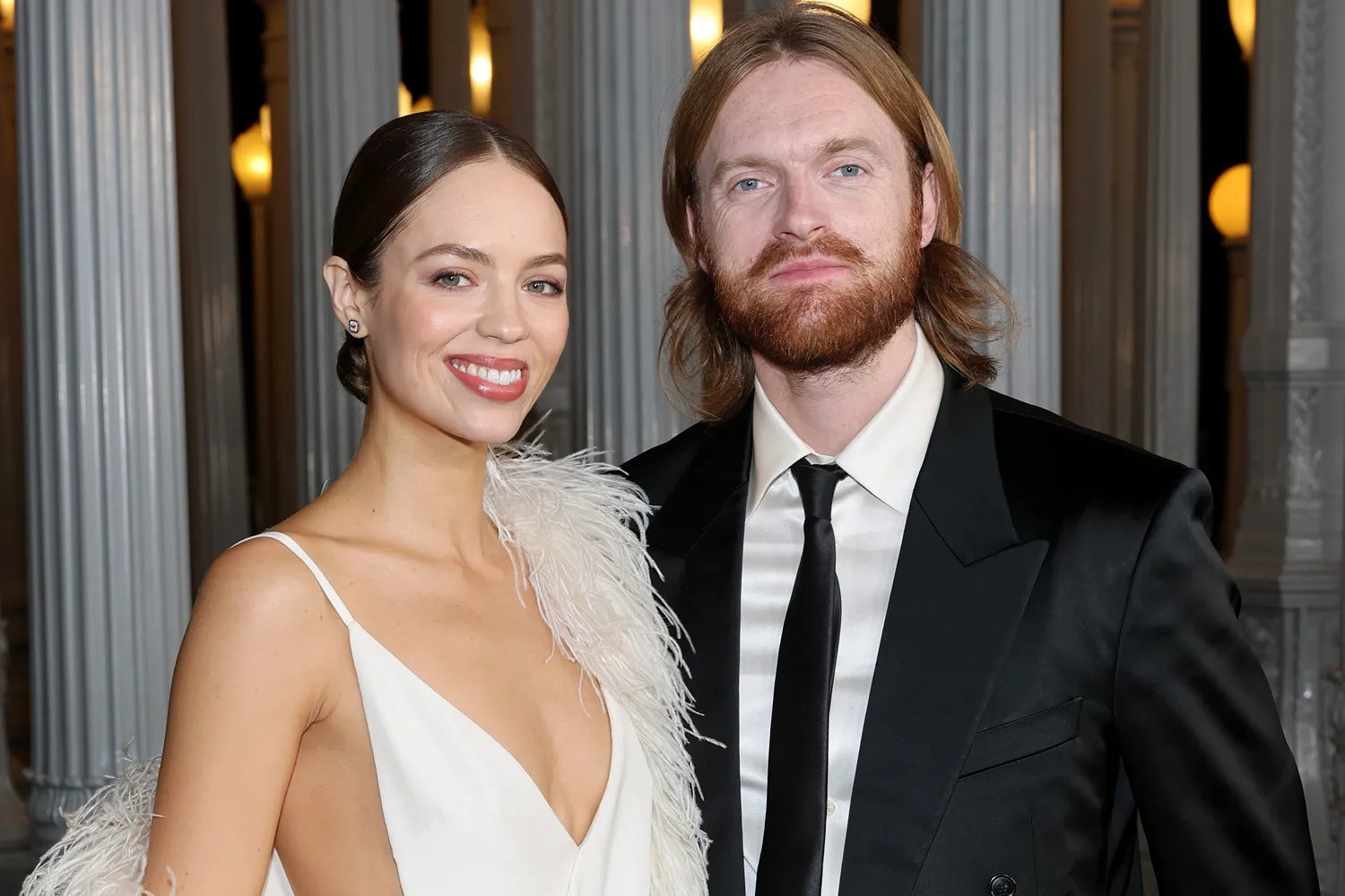 Claudia Sulewski and Finneas O'Connell, both wearing Gucci, attend the 2025 LACMA Art+Film Gala, Presented By Gucci at Los Angeles County Museum of Art on November 01, 2025 in Los Angeles, California.