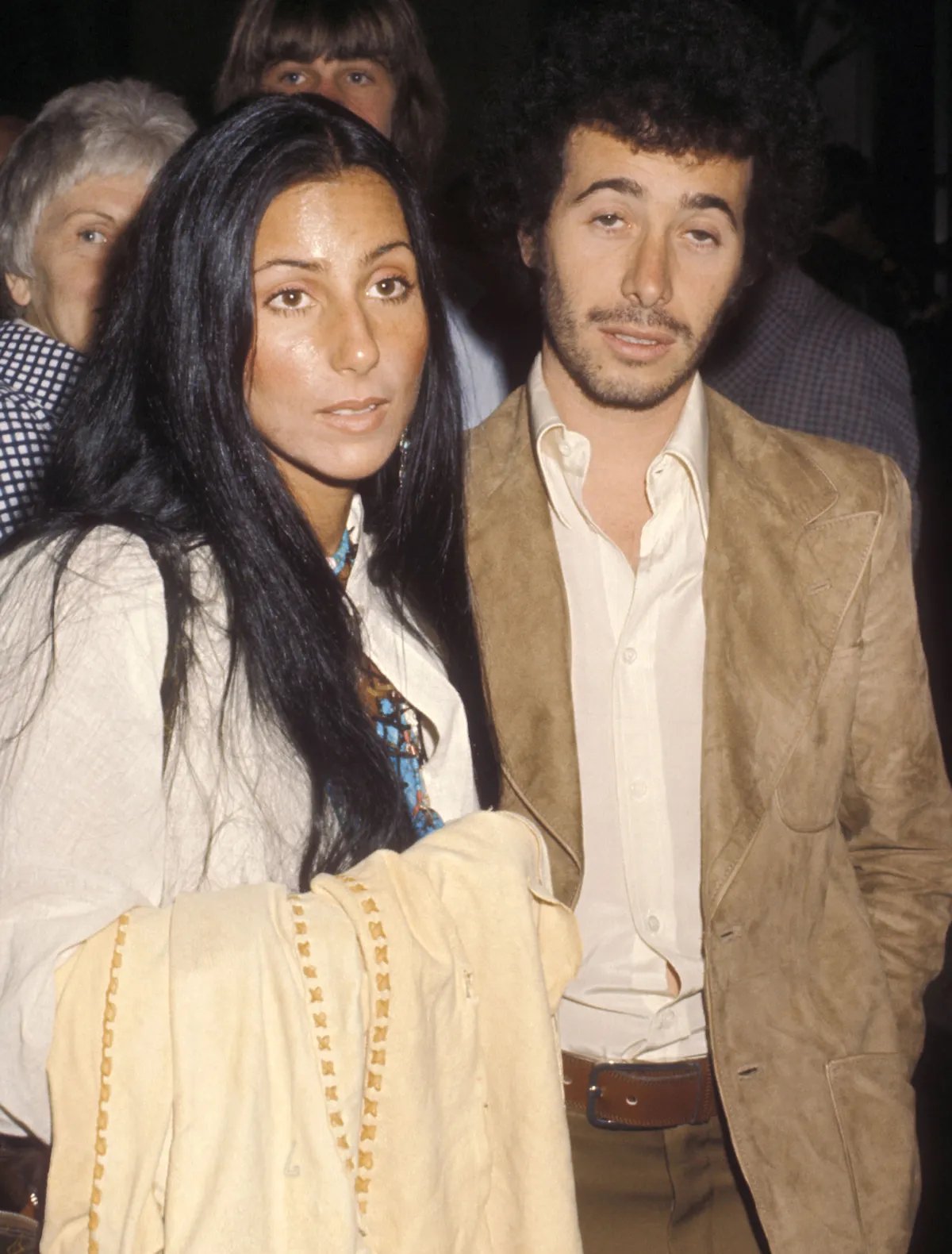Cher and David Geffen attend Connie Steven's Benefit Gala to Raise Money for Ex-Husband Jim Stacy's After Near Fatal Motorcycle Accident on March 24, 1974 at Century Plaza Hotel in Los Angeles, California.