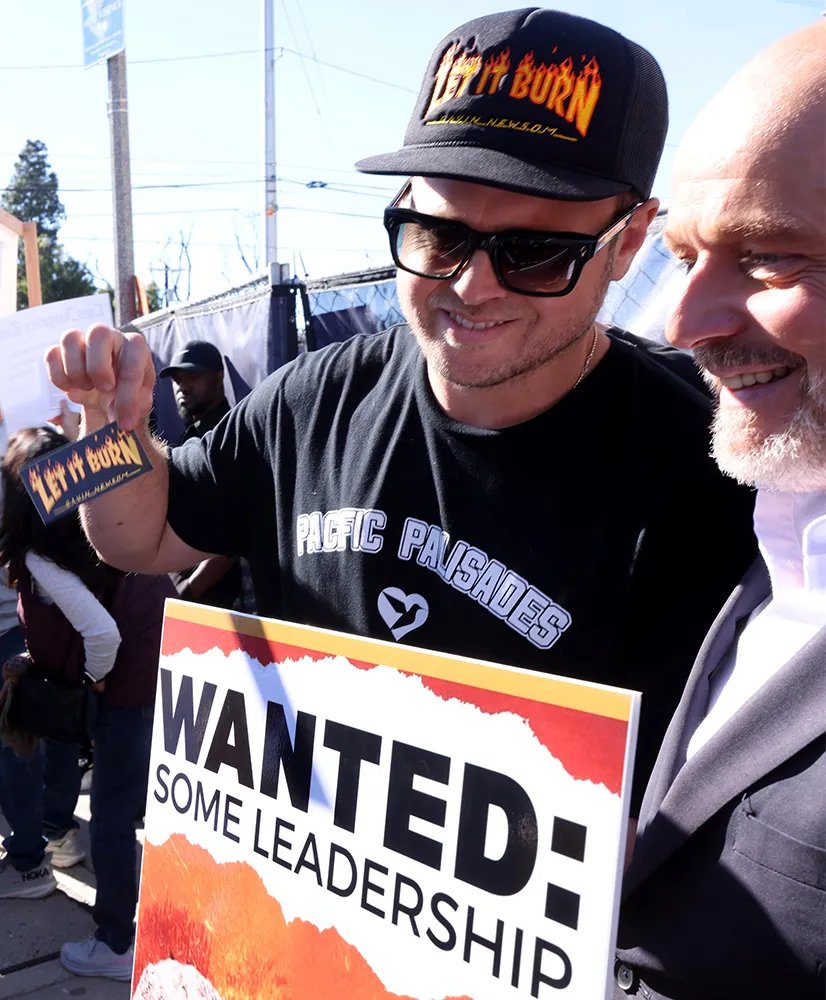 Spencer Pratt in Palisades Village to commemorate the one year anniversary of the Palisades fire on January 7, 2026.