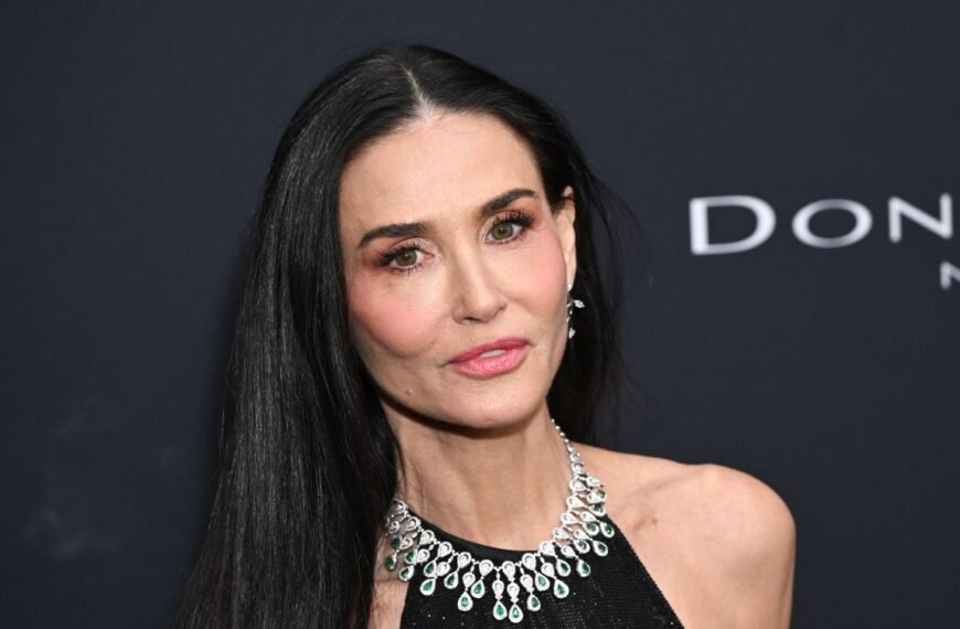 Demi Moore Shines in a Sheer Sparkly Dress and a Stunning Diamond Collar Necklace