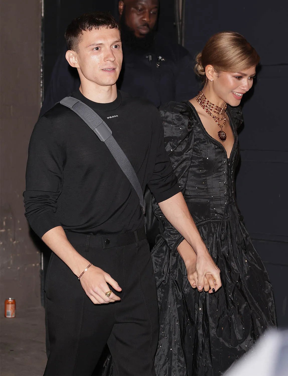 Tom Holland and Zendaya are seen leaving The Duke of York's Theatre after a 'Romeo and Juliet' press night on May 23, 2024 in London, England.