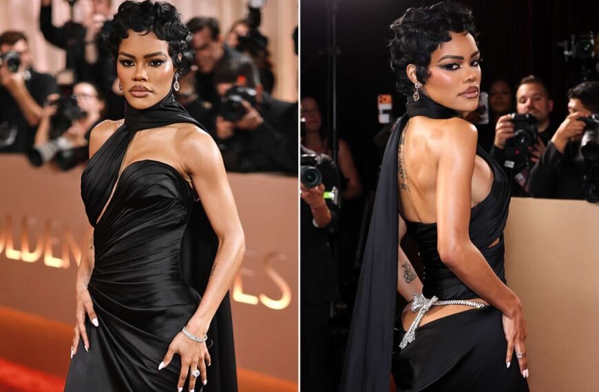 Teyana Taylor's Dazzling Golden Globes Gown Features a Sparkly Thong and Diamond Accents