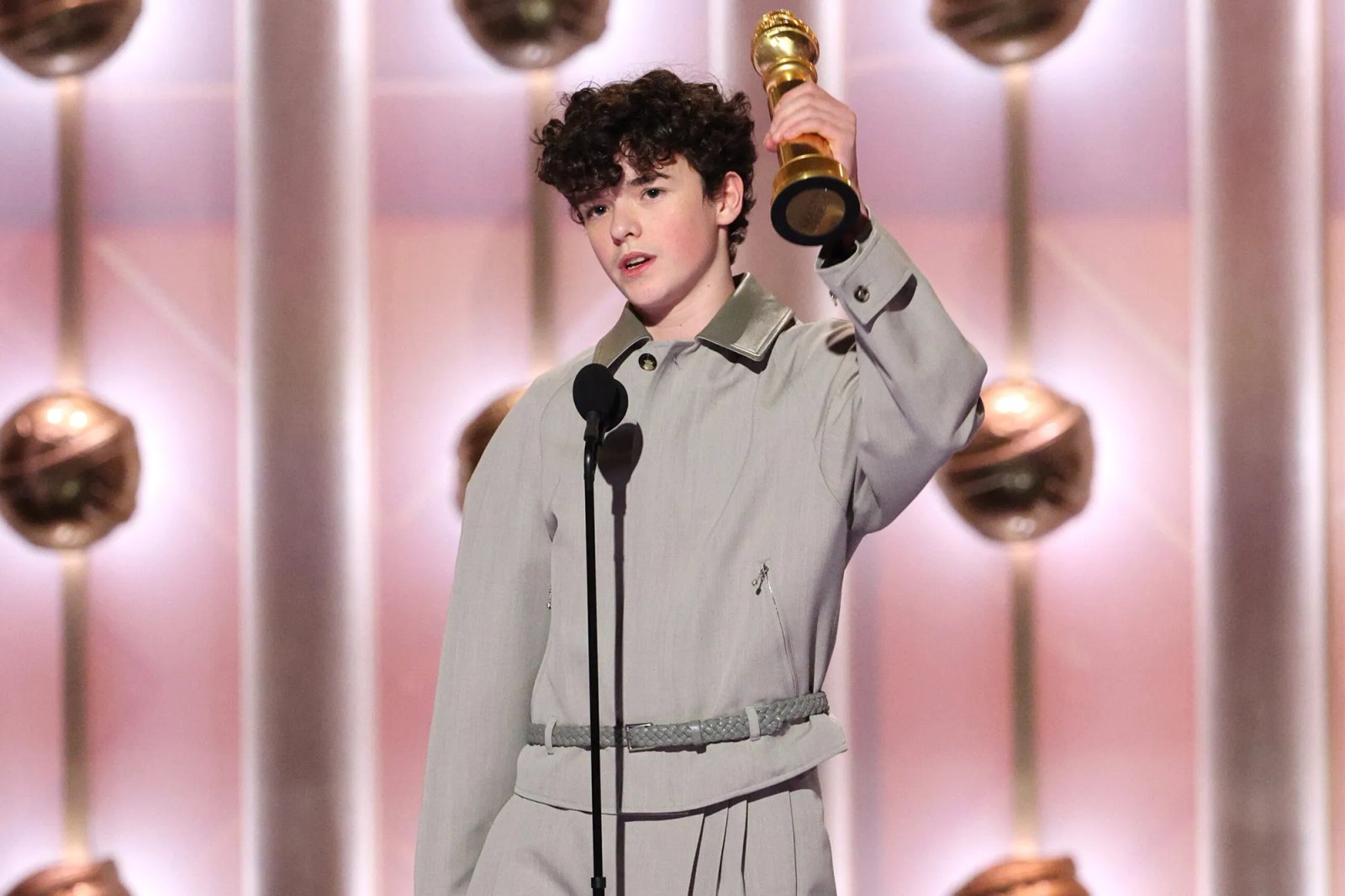 Owen Cooper accepts the Best Performance by a Supporting Actor on TV Award for "Adolescence" onstage during the 83RD ANNUAL GOLDEN GLOBES