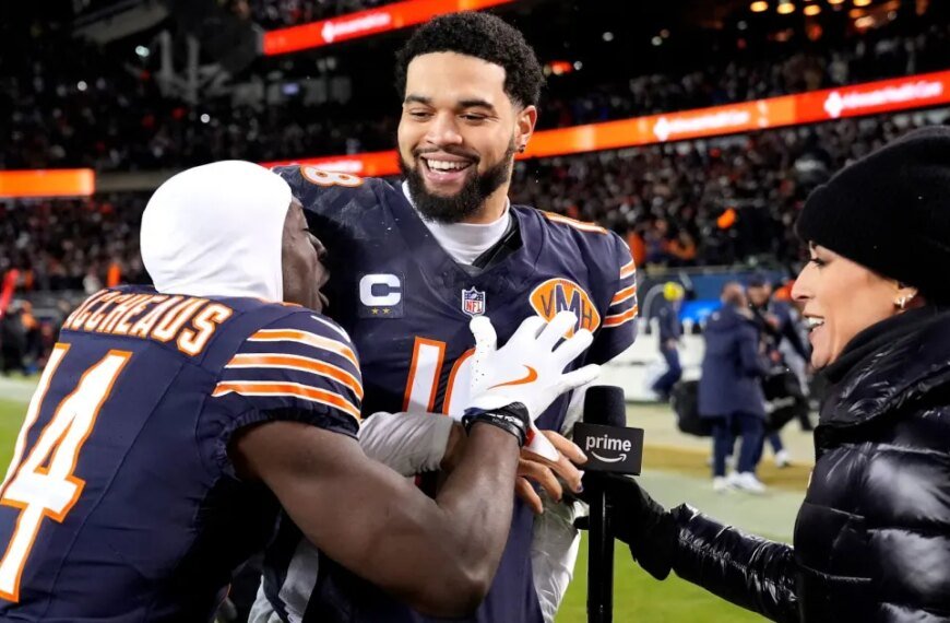 Caleb Williams and Bears Teammates Have Fun with Cheese Grater Hats After Big Playoff Victory