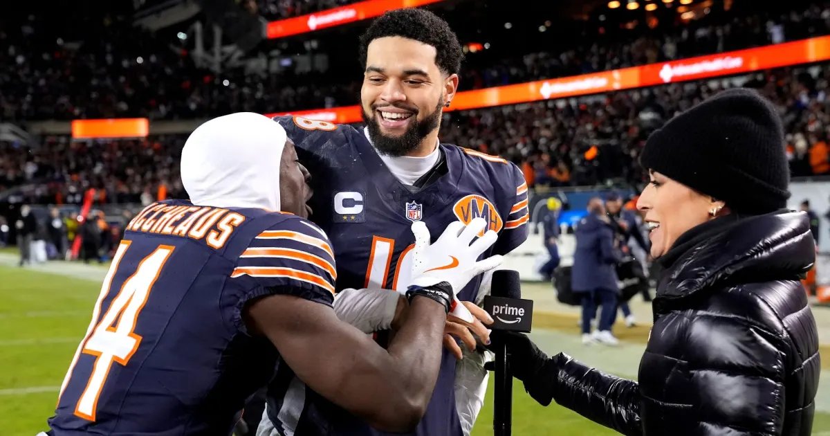 Caleb Williams and Bears Teammates Have Fun with Cheese Grater Hats After Big Playoff Victory