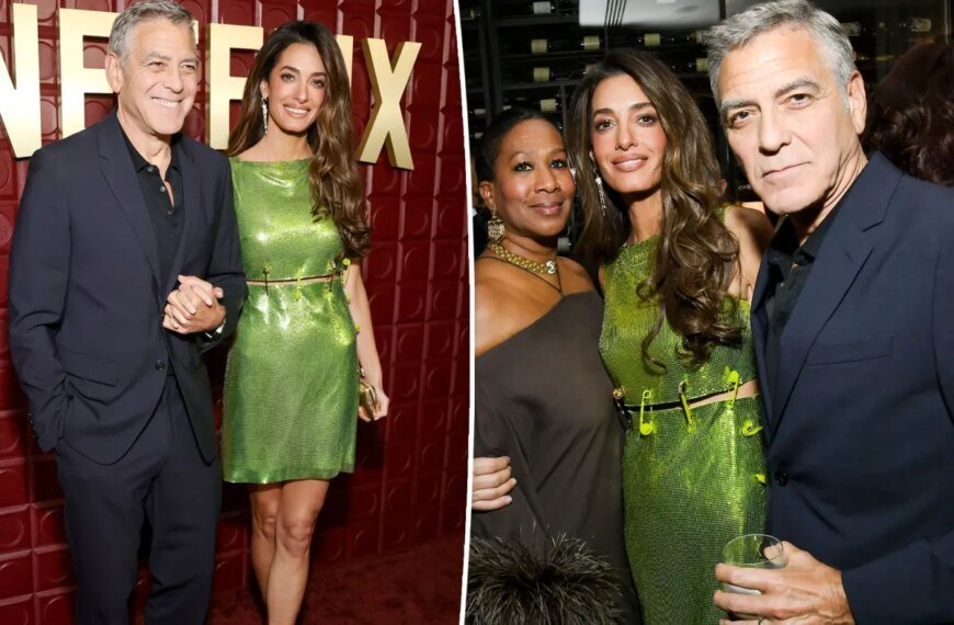 Amal Clooney Stuns in a Stylish Two-Piece Dress at the 2026 Golden Globes Afterparty, Secured by Fashion Safety Pins