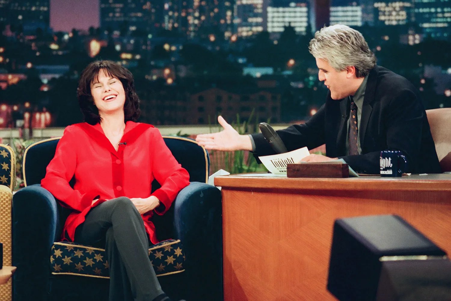 Philanthropist Mavis Leno during an interview with host and husband Jay Leno on March 23, 1999