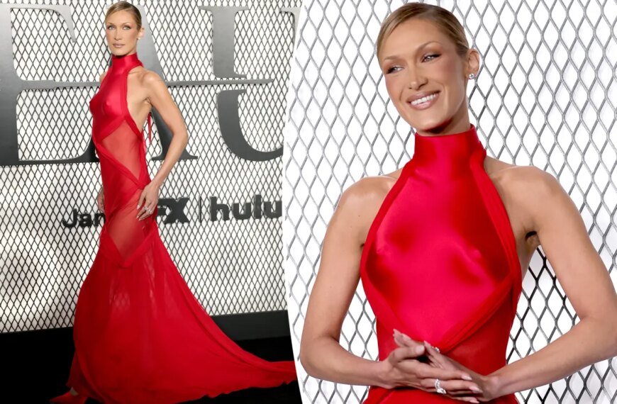 Bella Hadid Stuns in a Silky Red Dress at 'The Beauty' Premiere
