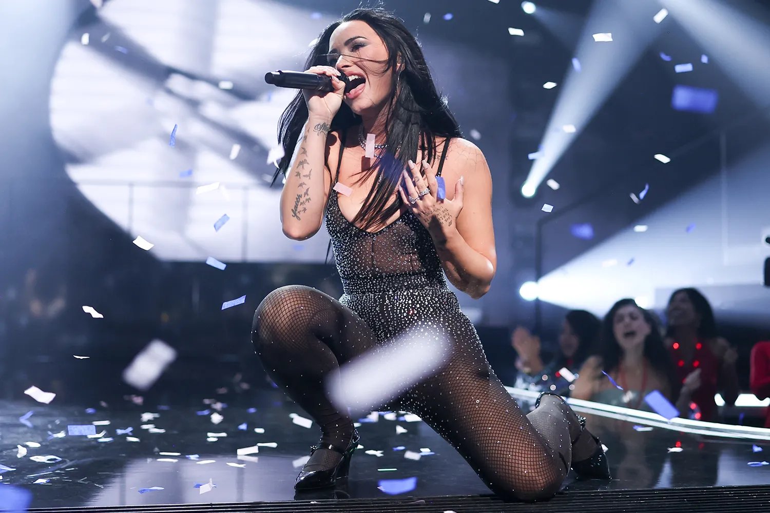 Demi Lovato performing onstage at 'Dick Clark's New Year's Rockin' Eve with Ryan Seacrest' 2026.