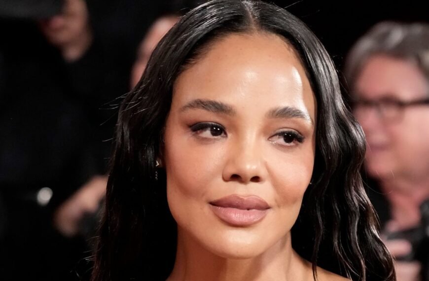 Tessa Thompson Styles a Plaid Shirt with a Bold Sheer Layer