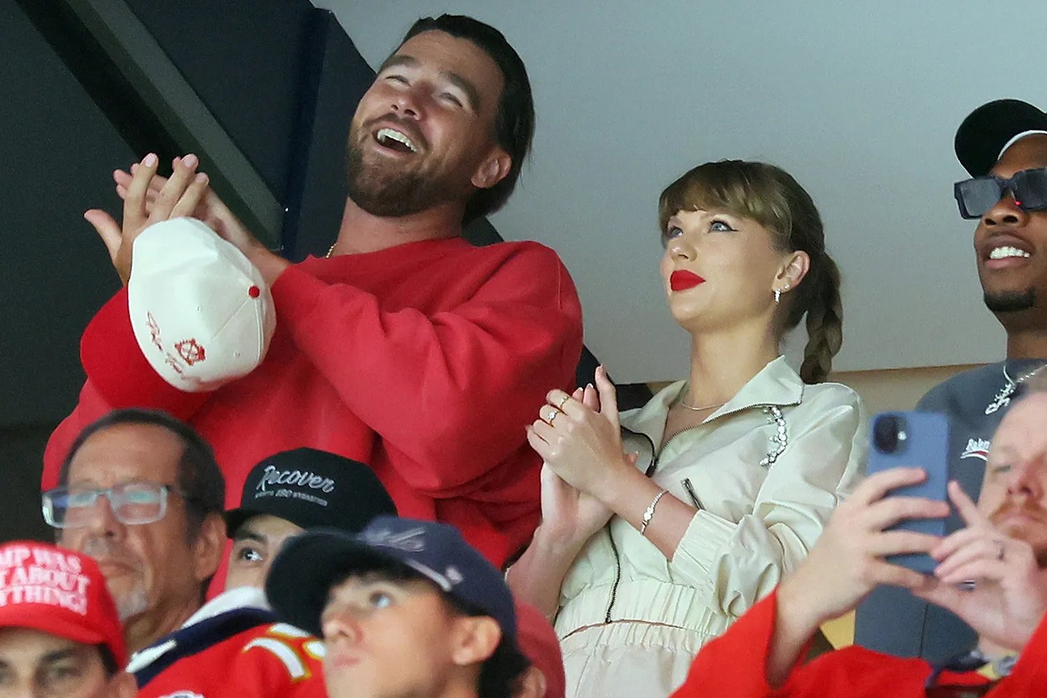 Travis Kelce and Taylor Swift during the 2025 Stanley Cup Final