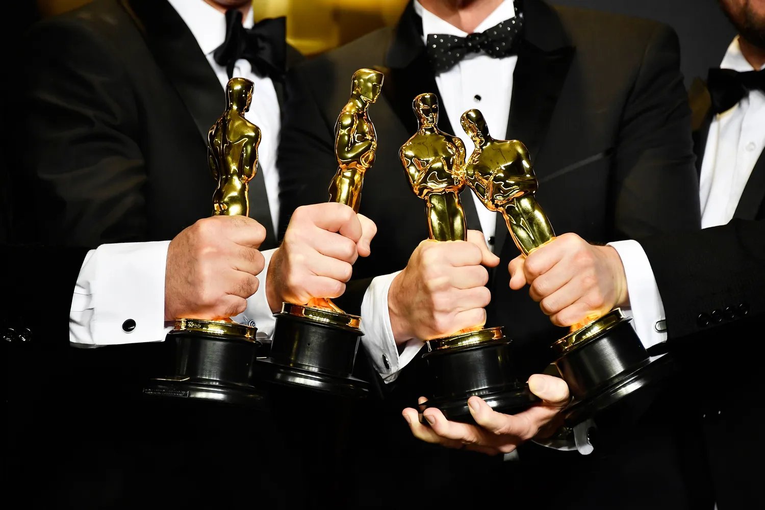 Peter Grace, Robert Mackenzie, Kevin O'Connell and Andy Wright, winners of the Best Sound Mixing award for 'Hacksaw Ridge' during the 89th Oscars on February 26, 2017 in Hollywood, California.