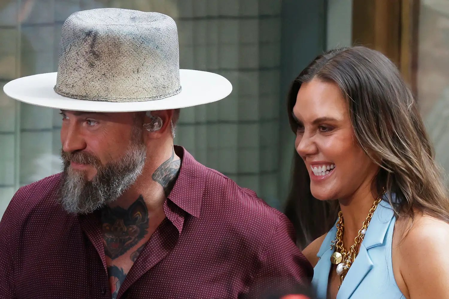 Zac Brown of Zac Brown Band and fiance Kendra Scott exit the set together after Zac Brown Band performs on the NBC Today Show at Rockefeller Center in New York City on Friday, July 25, 2025.