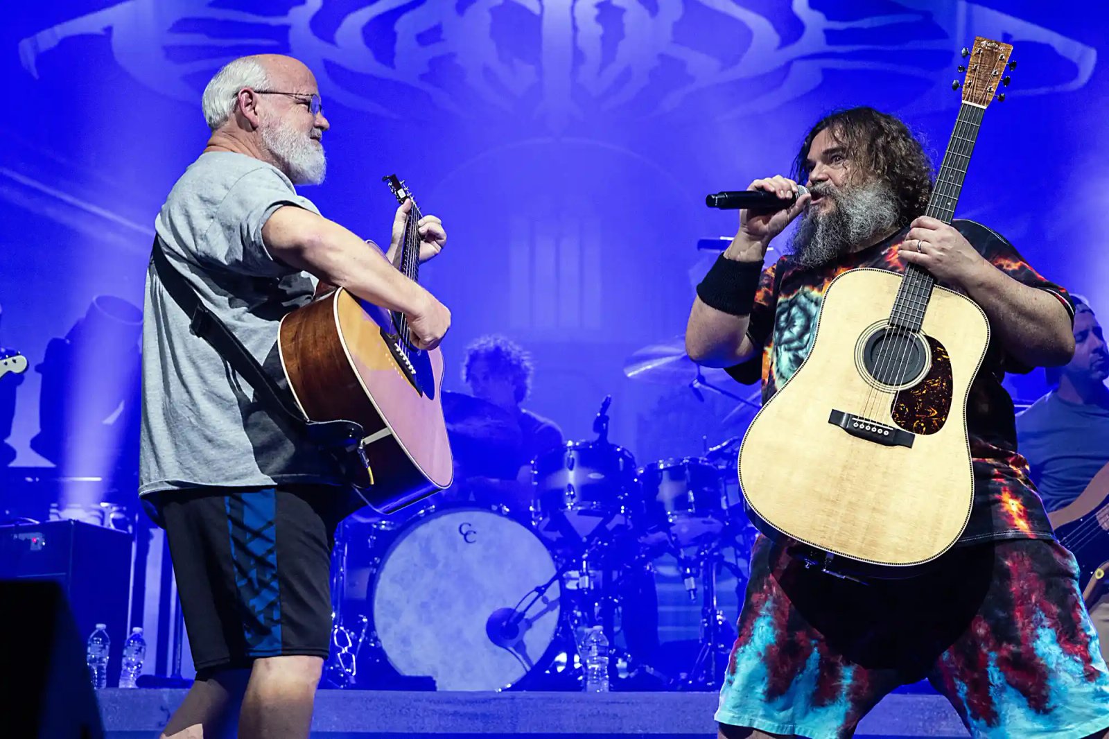 Kyle Gass (L) and Jack Black of Tenacious D perform at PNC Music Pavilion on September 06, 2023